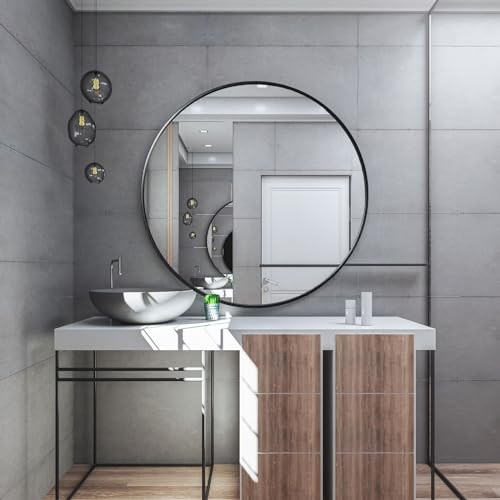Large Round Mirror 48 Inch Black Mirror for 48"L x 48"W Black Circle Mirror - Picture 4 of 8
