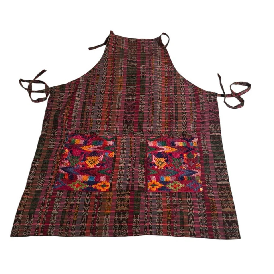 Kitchen Wilpil Handmade Apron Guatemala Bohemian Aztec Pockets Southwestern - Image 2 of 4