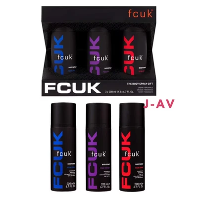 FCUK Trio Body Spray Gift Vintage Urban Sport Mens Gift Set 3 Piece Birthday