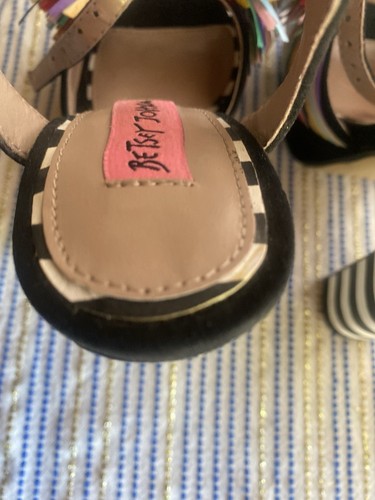 BETSEY JOHNSON 1970s Style Striped Pom Pom Platform Heels size 5.5 - Picture 15 of 17