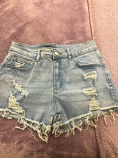 SHEIN Light Wash Blue Denim Cut Off Shorts Women  s Size M High Rise 5-Pocket