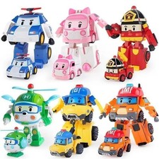 Lot 6 Figurines Robocar Poli Transformables Jouets Véhicules Voiture Hélicoptère