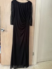 SLNY Women's Black Evening Dress With Beaded Sleeves Size 12