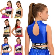Girls Vest Training Crop Top Gymnastics Dancewear Color Block Bra Performance