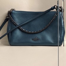 Coach Blue Pebbled Zip Top Small Crossbody Ba...