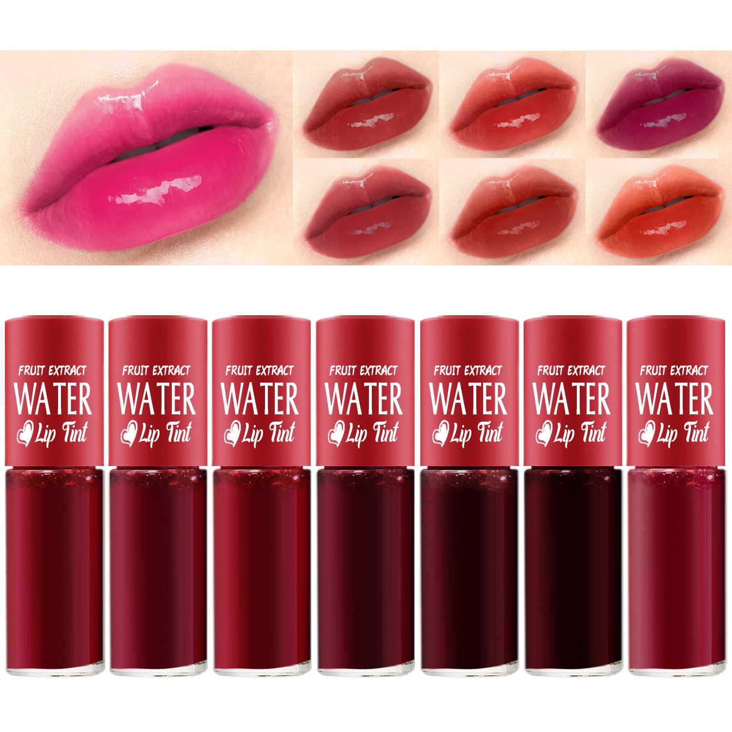 7-Color Plumping Lip Tint Set – Korean Mini Liquid Lipstick & Gloss Moi
