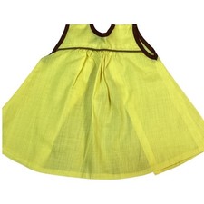 Vintage Handmade Yellow Baby Pinafore Dress Brown Trim Sleeveless Smock