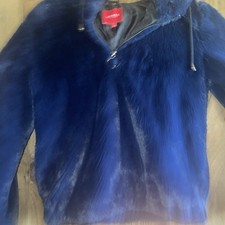 Guess Blue Hooded Full Zip Faux Fur Jacket Size XS