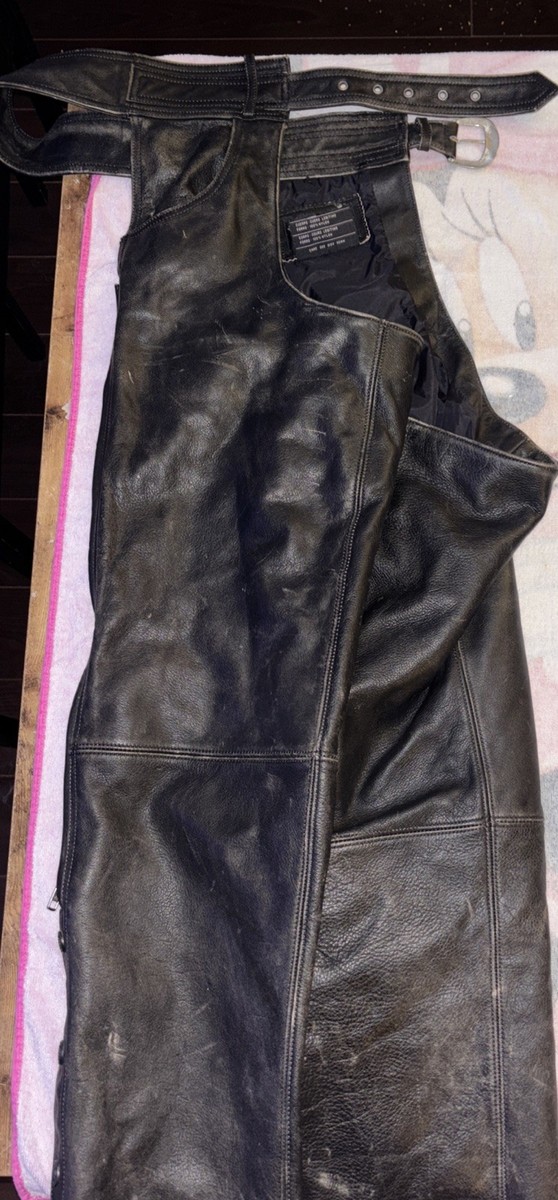 Harley Davidson Leather Motorcycle Riding Chaps L CA 03402 Black