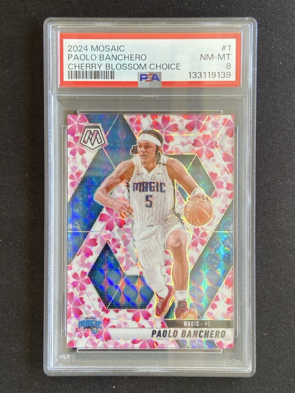 Paolo Banchero 2024-25 Panini Mosaic Cherry Blossom Choice /20 #1 PSA 8