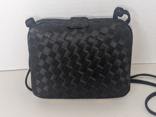 Vintage La Regale Black Satin Weave Evening Bag Handmade EUC - Picture 3 of 7