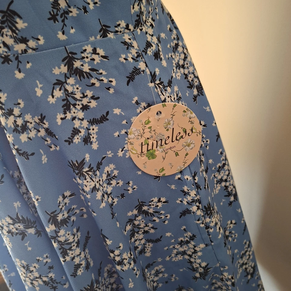 Timeless London Blue Floral Dress Size 14/L With Pockets New With Tags - image 2 of 4