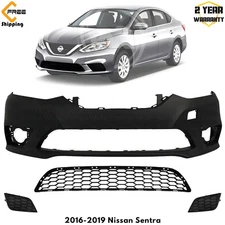 Front Bumper Cover Primed & Lower Grille Kit For 2016-2019 Nissan Sentra