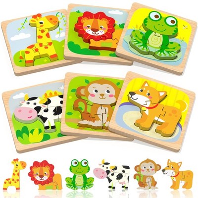 Wooden Puzzles, 6pcs Animal Montessori Toys for 1-3 Year Old Boys & Girls, Le...