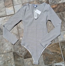 Steve Madden Women  s Bodysuit Size Small NWT Navy  white striped MSRP 59