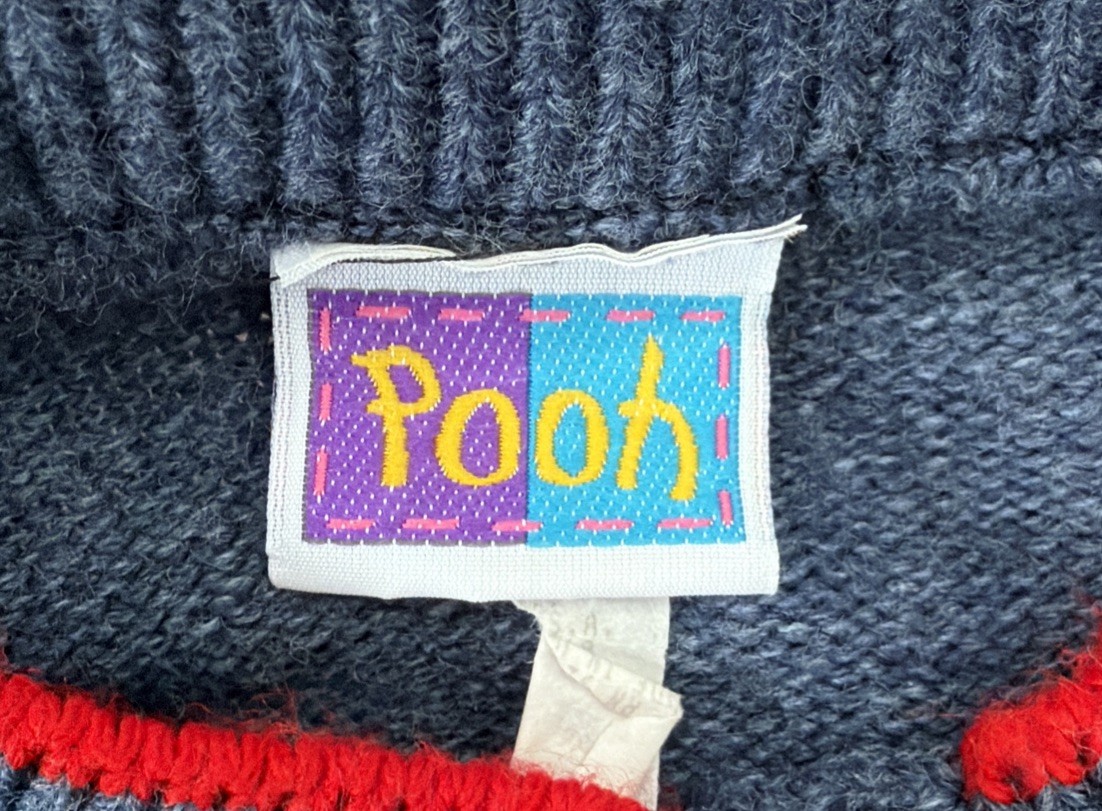 RARE Vintage 90s Winnie The Pooh With Bee Buttons Knit Cardigan Sweater Sz 6 Kid