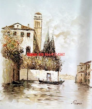 20x24"(41x61cm)hand painted oil flat ,Venice gondola/Black White/High Quality