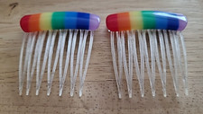 VINTAGE Lot 2 RETRO RAINBOW COLORFUL Small Side HAIR COMB NOS NEW 80's Disco