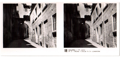 Espagne.España.Mallorca.Palma.Calle Almudaina.Vue stereo Photo 6x13cm.Baleares.