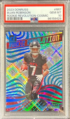 Bijan Robinson ~ 2023 Panini Donruss ~ Rookie Revolution Cosmic /100 ~ PSA 10