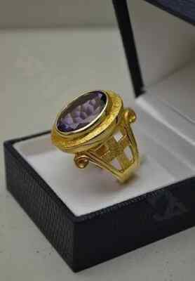 Men's Bishop Ring 4 Ct Oval Cut Simulated Purple Amethyst 14K Yellow Gold Plated
