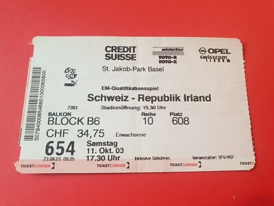 Used Ticket UEFA EURO 2004 Quali Schweiz Switzerland vs Irland Ireland 