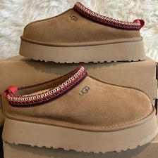 UGG Women's Braid Tazz Tasman Platform Suede Slippers 1122553 Chestnut Size 9