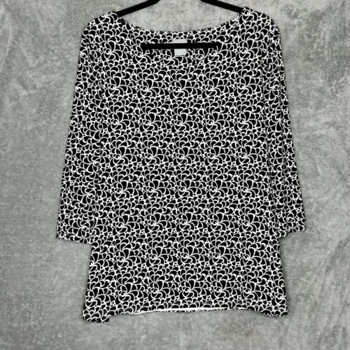 Chicos 3 Gr. XL Top Shirt schwarz Blumen Blumen U-Ausschnitt 3/4 Arm Stretch