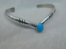 BEAUTIFUL BLUE TURQUOISE STERLING TORC CUFF SWEATER BRACELET SIGNED ARTISAN