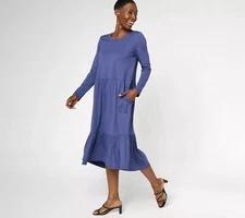 LOGO by Lori Goldstein Cotton Modal Dress Deep Cobalt XXS New