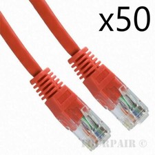 50 Pack Lot - 15ft CAT5e Ethernet Network LAN Router Patch Cable Cord Wire Red