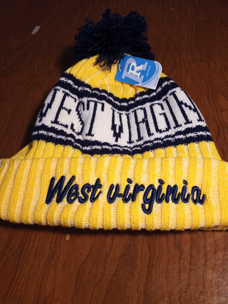 NFL New WEST VIRGINIA Toboggan Hat Knit Beanie Pom Winter Yellow Blue WVU