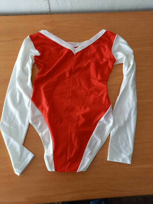 Body Ginnastica Artistica Ritmica Danza Bianco Rosso Manica Lunga Vintage 