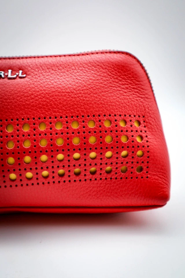 Ralph Lauren Leighton Make-up Cosmetics Bag Toiletries Case Pebbled Leather Red - Image 3 of 4