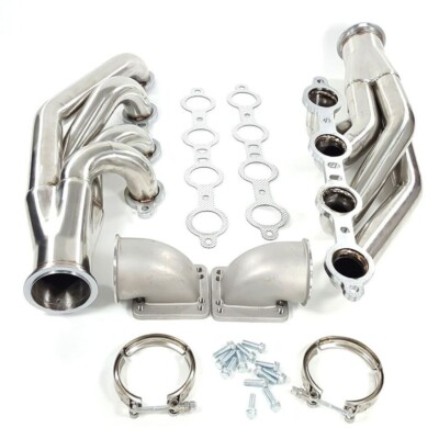 Turbo Headers w/T3 T4 to 3.0'' V Band Elbows For GM LS1 LS6 LSX V8 5.7L 6.0L 6.2L