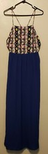Harper Women's Maxi Dress Blue Geometric Strappy Size Large Made In USA