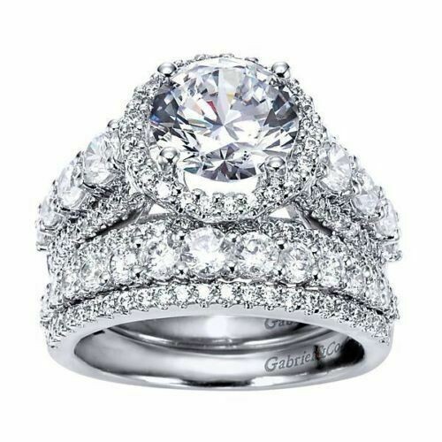 3.50CT Round Lab Created Diamond Halo Wedding Ring Set 14K White Gold ...