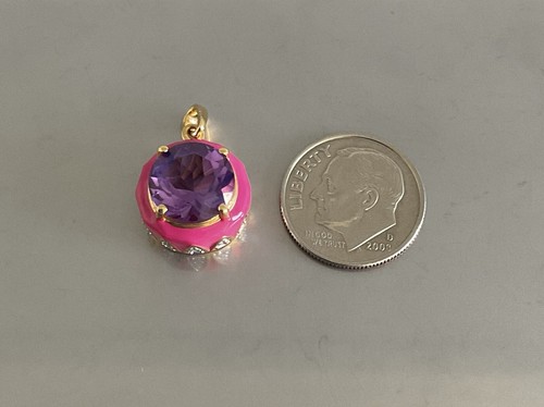 Amethyst, Moissanite, Pink Enameled Pendant 3.60 CTW 925 Silver Vermeil Plated - 第 15/17 張圖片