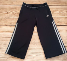 Womens Adidas Cropped Pants Black 3 Stripe Running Cross Training Walking S