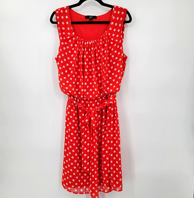 GNW Women's Plus Size 18 Sleeveless Red White Polka Dot Dress Short