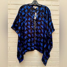Michael Kors woman  s blue butterfly shape cover up blous shirt with metal chain