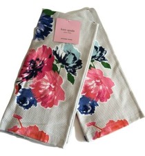 NEW Kate Spade Spring Blooms 2 Kitchen Towels Gray with Pink/Blue Floral