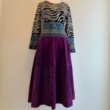 Vintage 80s Purple Suede Midi Skirt A Line High Waist Leather 10 