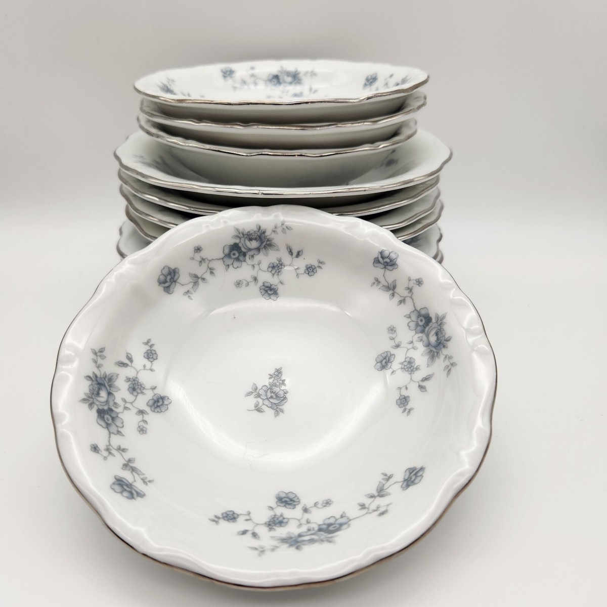 Johann Haviland Bavaria Germany White Blue Garland China Set Saucers Bowls