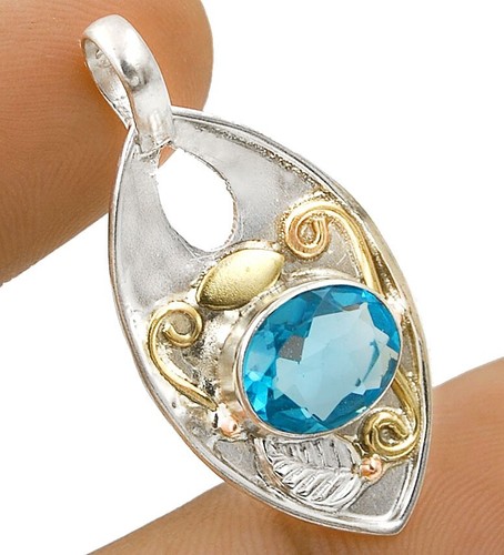 Three Tone 2CT Flawless Blue Topaz 925 Sterling Silver Pendant Jewelry K13-5