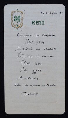 Speisekarte Restaurant 23. Oktober 1919 Kleeblatt 4 Blatt Jugendstil Jugendstil