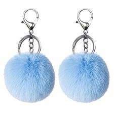 Unpafcxddyig 2PCS Pom Pom Keychain Artificial Fur Ball Keychains Light Blue