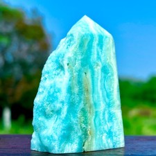 132G Natural Sky Blue Hemimorphite Geode Obelisk Quartz Crystal Tower Healing