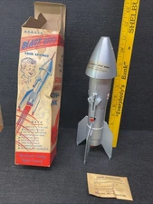 NOS Vintage Rocket Bank Berzac Creation 1957 Astro Mfg Detroit Cast Metal w/ box