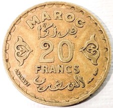 1952 Morocco 20 Francs Almost Uncirculated Coin Foreign World Vintage Old 1371